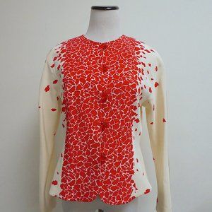 DAVID HAYES cream red VINTAGE silk JACKET M L designer